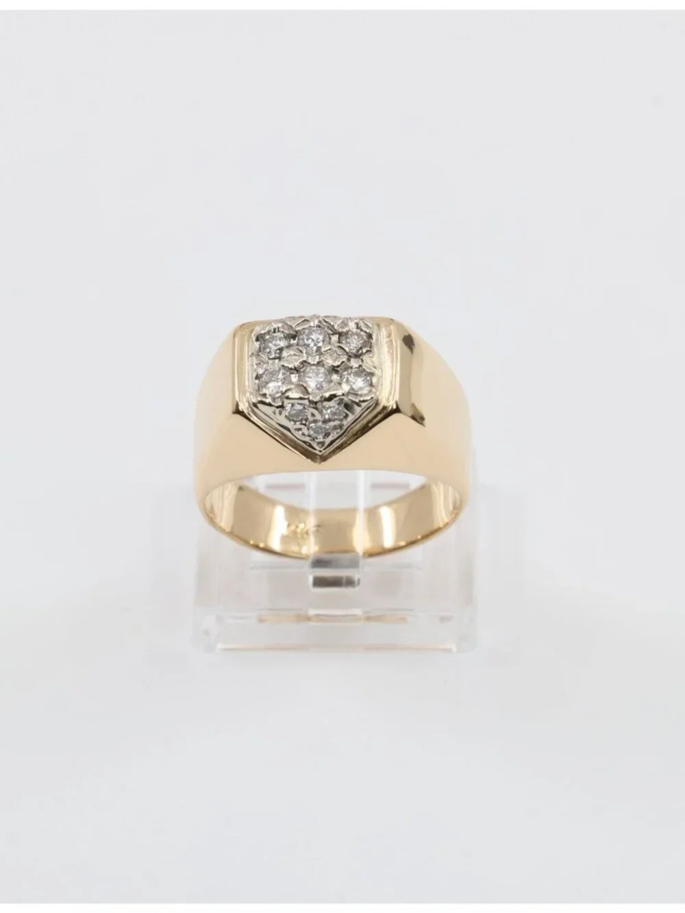 Vintage 14K Karat Solid Yellow Gold Diamond Cluster Men's Signet Ring - Size 8